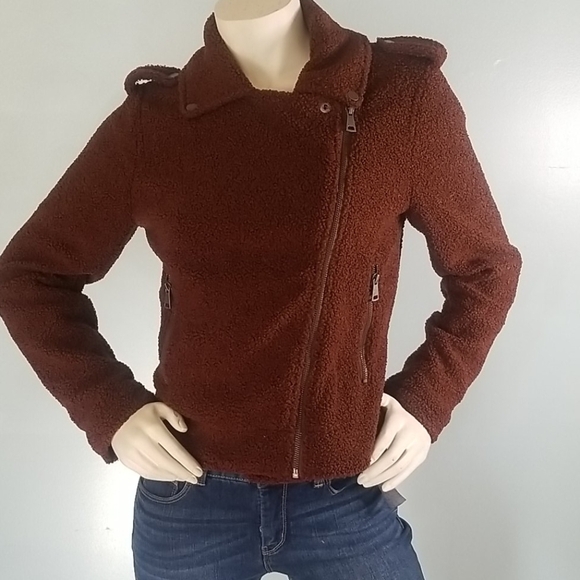 Max Edition Faux Shearling Zip Moto Jacket small - Picture 1 of 7